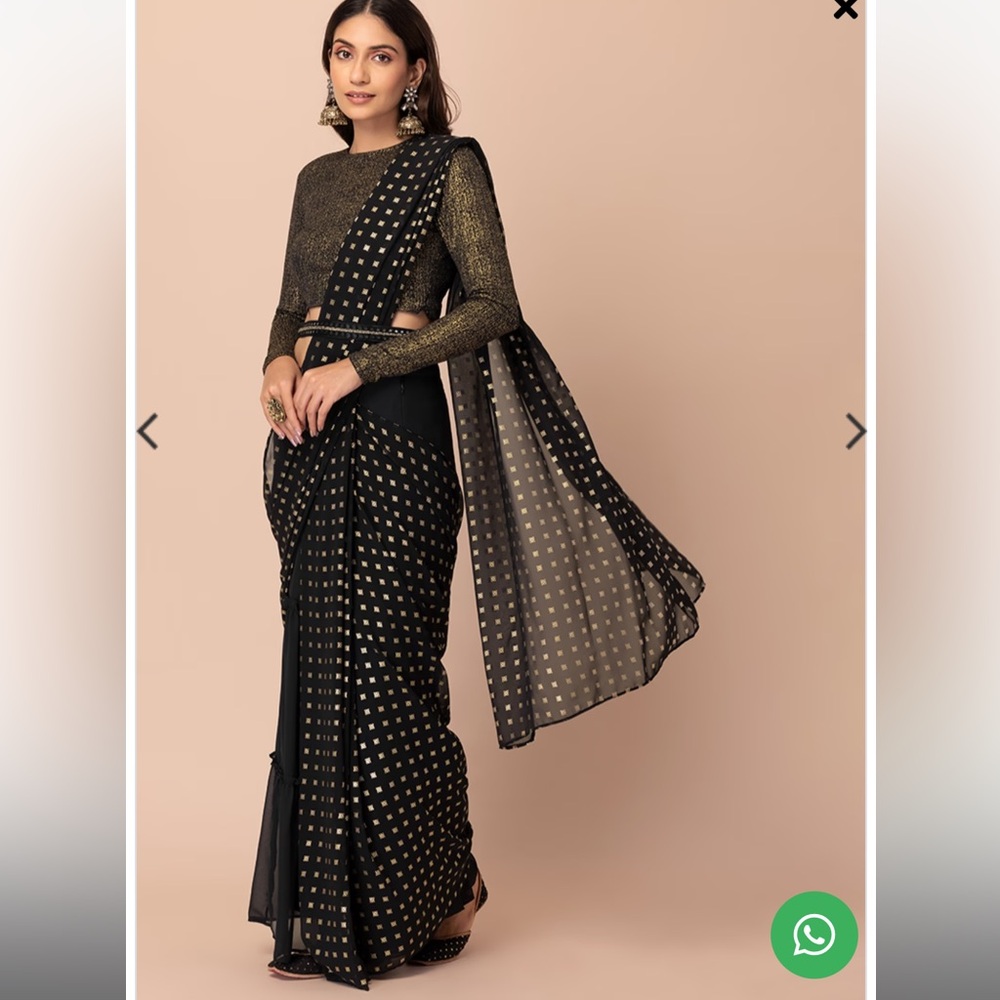 Black Boota Foil Print Pre-Stitched Saree (Without Blouse and belt)
